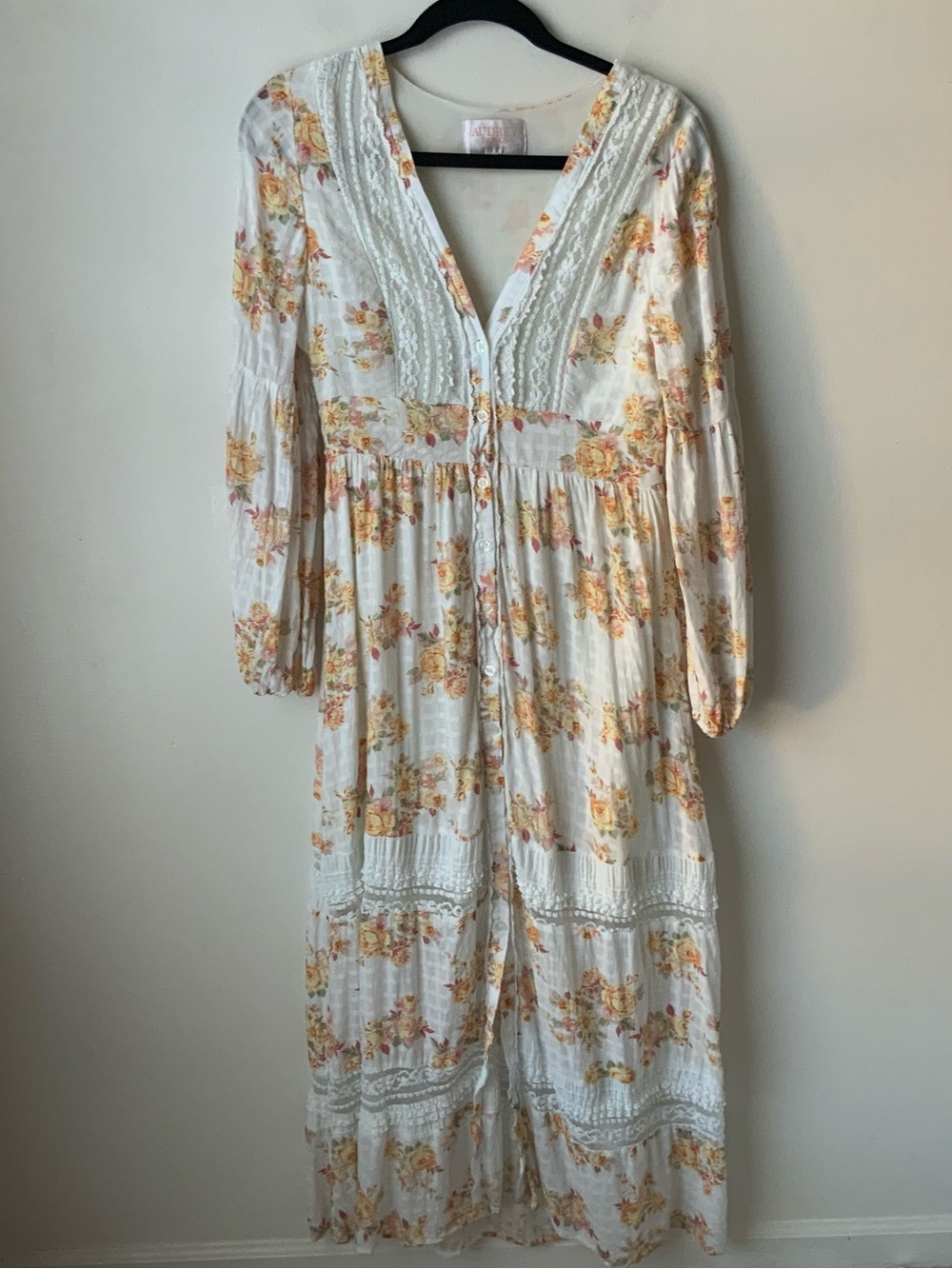 AUDREY PARKS FRANCESCA’S Floral Maxi Dress in Cream and Yellow - Boho V-Neck - Picture 3 of 13